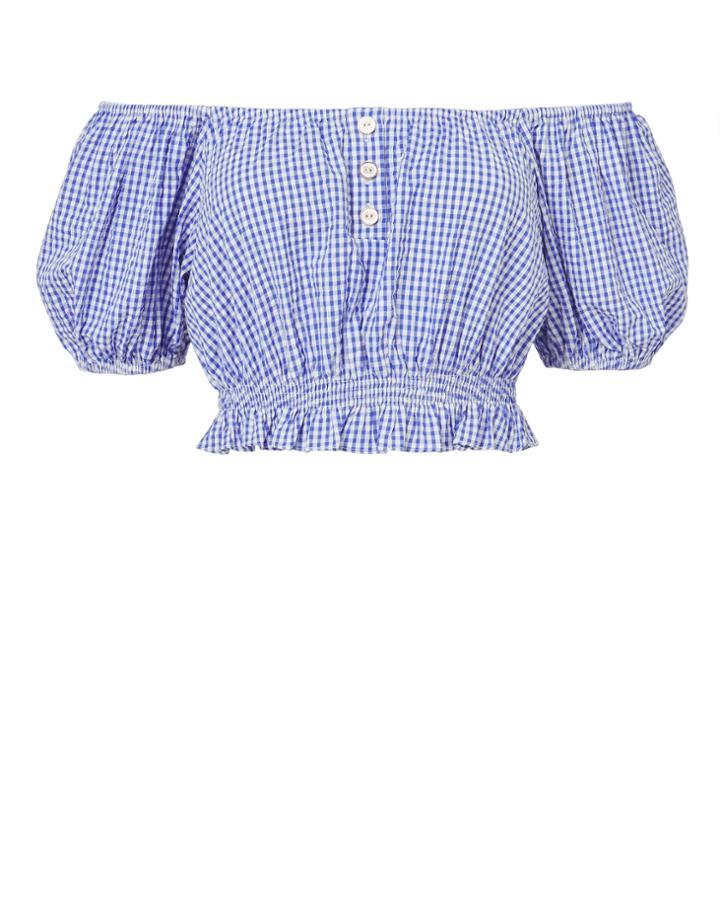 Caroline Constas Bardot Crop Top Blue-med S