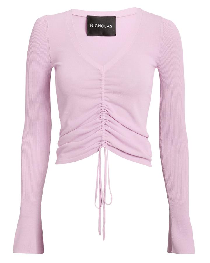 Nicholas Ruched Knit Drawstring Top Lilac M