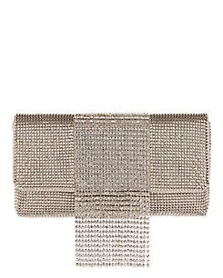 Whiting & Davis Whiting &amp; Davis Mesh Crystal Fringe Pewter Clutch