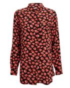 Ganni Printed Fiery Red Crepe Button Down Blouse Black/red 40