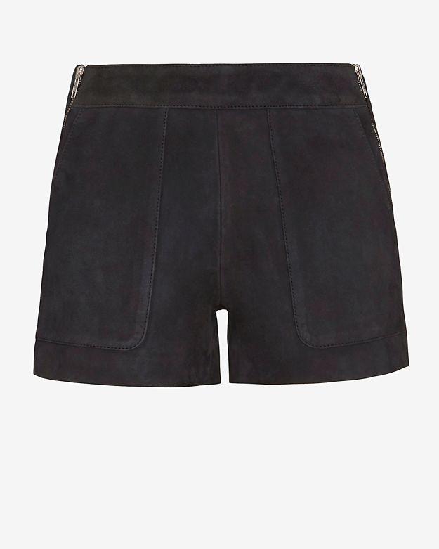Blk Dnm Double Zip Faded Suede Shorts