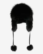 Annabelle New York Fox Fur Lined Trapper Hat: Black