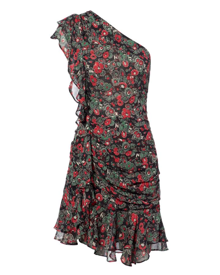 Veronica Beard Ballard One Shoulder Ruched Dress Black Zero