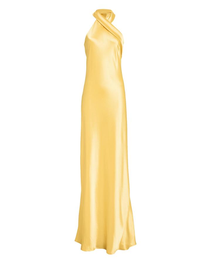 Galvan Yellow Bias-cut Satin Gown Yellow 36