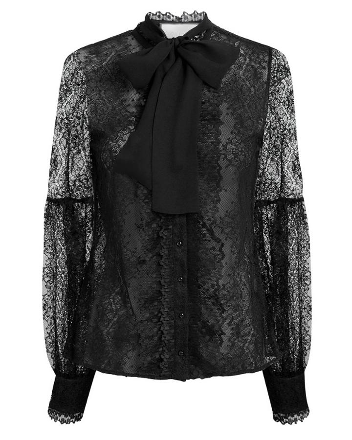 Alexis Charis Tie Neck Lace Top Black P