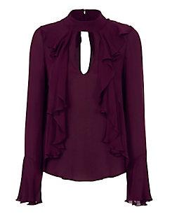 Cinq  Sept Sia Ruffle Keyhole Blouse