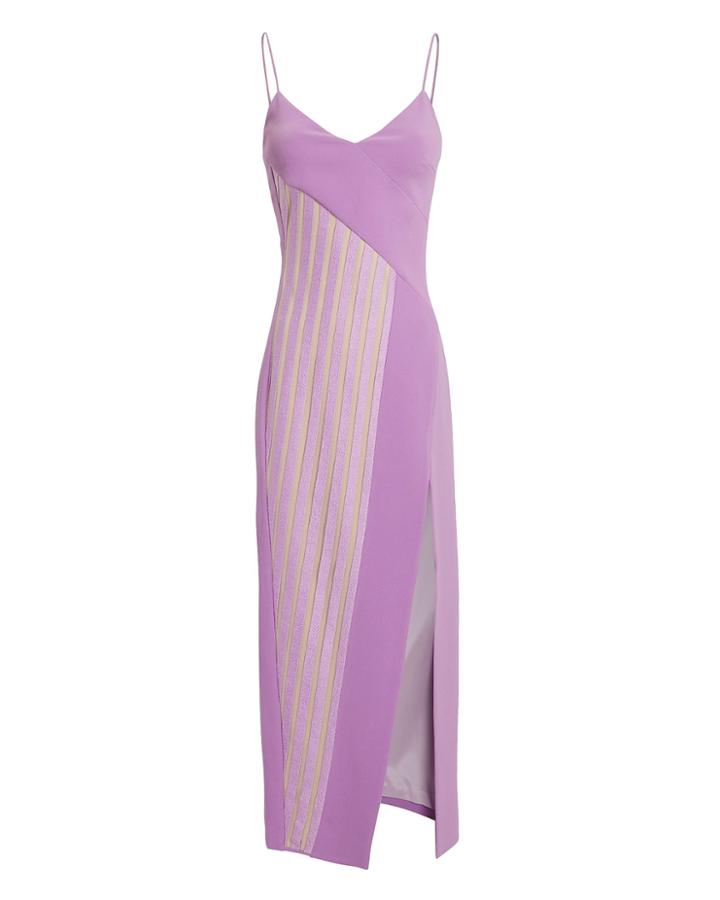 David Koma Macrame Panel Asymmetric Midi Dress Lavender/beige 6