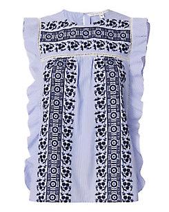 Veronica Beard Cece Embroidered Eyelet Ruffle Top