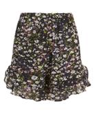 Ganni Georgette Floral Ruffle Shorts Black/floral 34