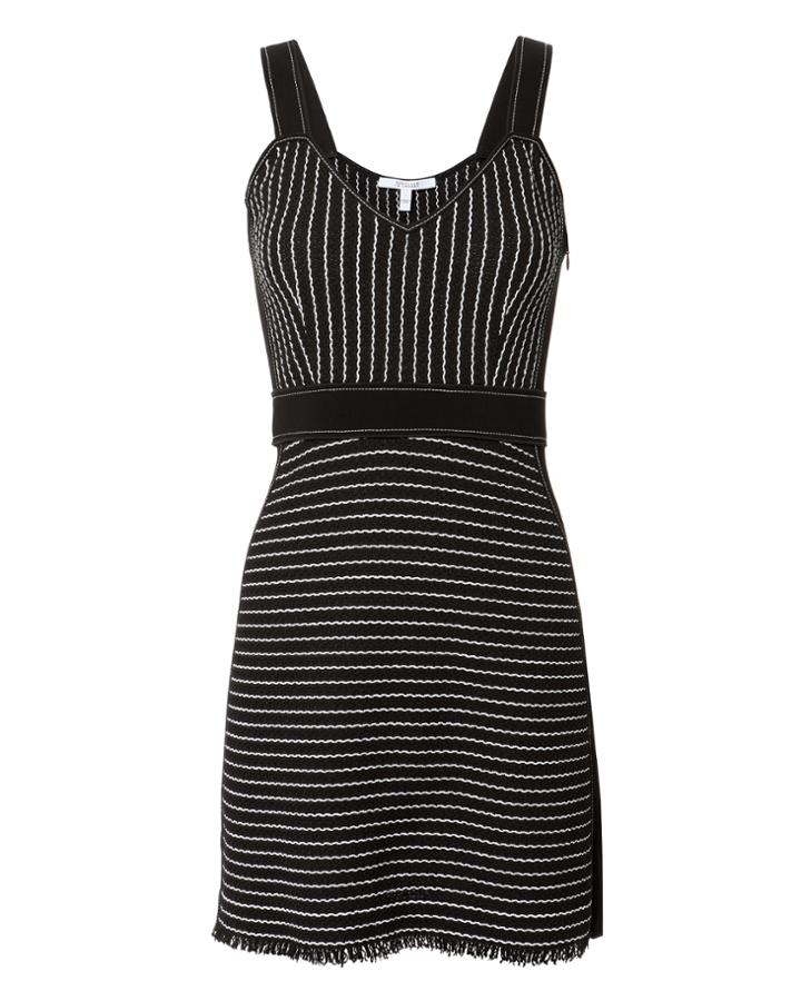 Derek Lam 10 Crosby Striped Mini Knit Dress Black Zero