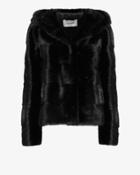 Yves Salomon Chevron Hooded Mink Fur Jacket: Navy
