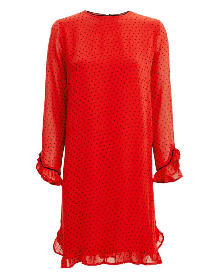 Ganni Printed Georgette Fiery Red Dot Dress Red/black 38