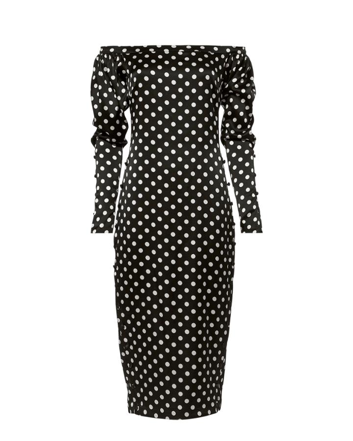Caroline Constas Dania Off Shoulder Polka Dot Dress Black P