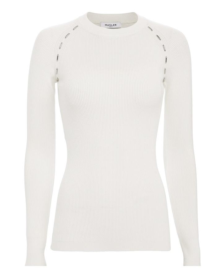 Thierry Mugler Mugler Metal Detail Ribbed Knit Top White P