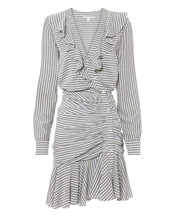 Veronica Beard Kai Ruffle Striped Mini Dress Blue-lt Zero