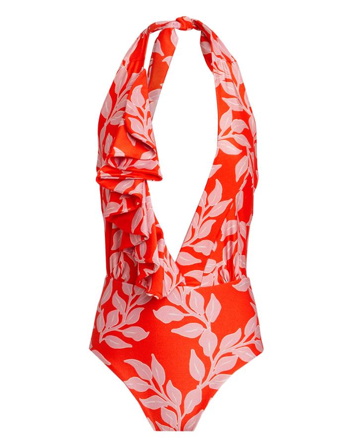 Patbo Leaf Printed One Piece Swimsuit Pink/red P