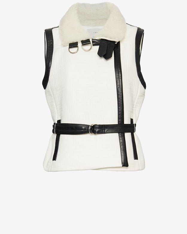 Iro Shearling Collar Leather Trim Knit Vest