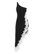 David Koma One Shoulder Floral Lace Trim Dress Black/white 12