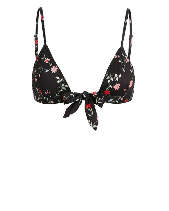 Ganni Dark Floral Triangle Bikini Top Black 36