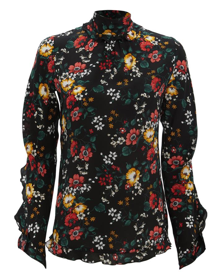 Derek Lam Open Back Floral Blouse Black 40