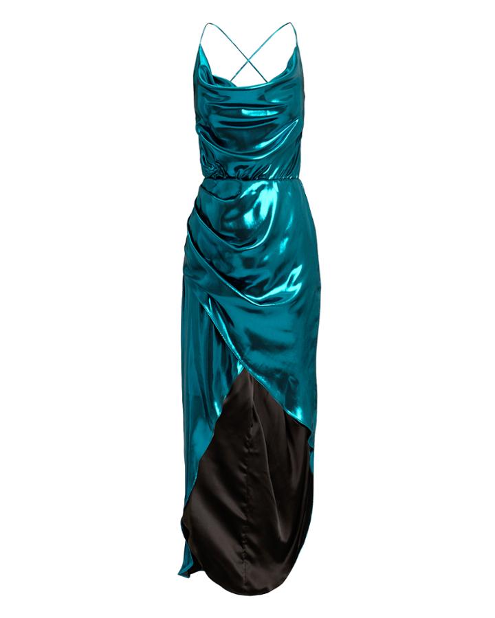 Haney Cowl Neck Metallic Blue Dress Blue 6
