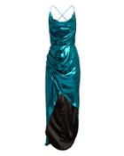 Haney Cowl Neck Metallic Blue Dress Blue 6