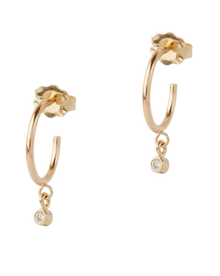 Zoe Chicco Bezel Diamond Dangle Huggie Hoops Metallic 1size