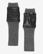 Carolina Amato Quilted Leather/knit Fingerless Gloves: Grey