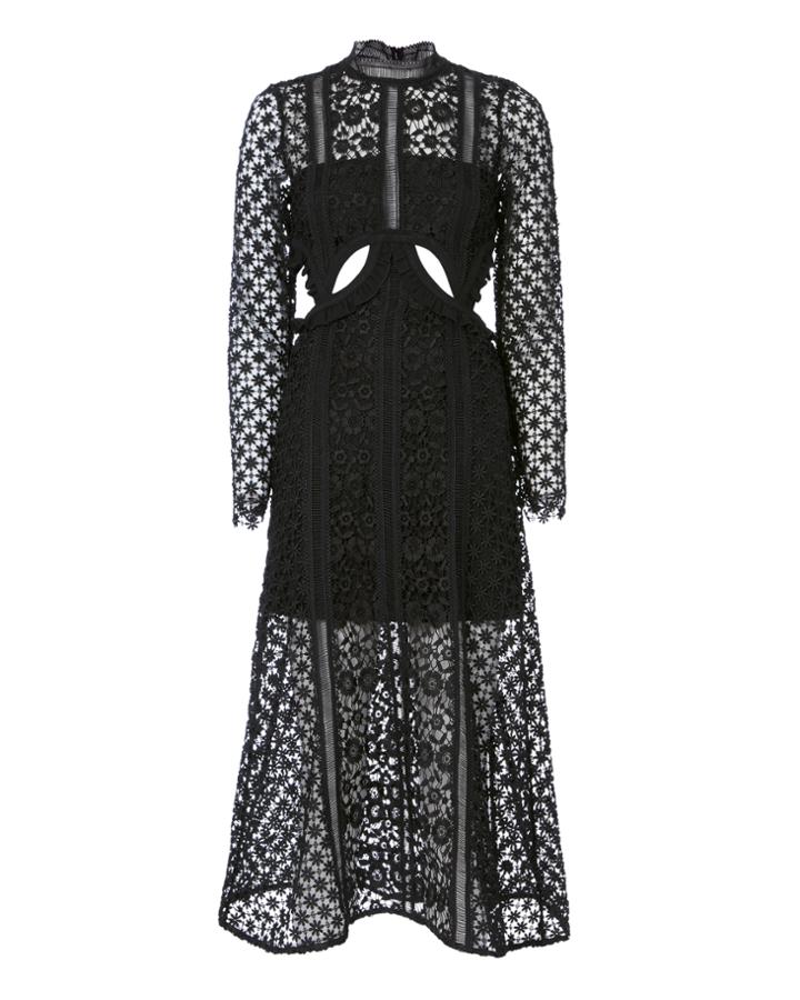 Self-portrait Payne Cutout Lace Midi Dress Black Zero