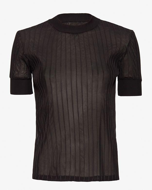 Carven Rib Knit Trim Tee: Black