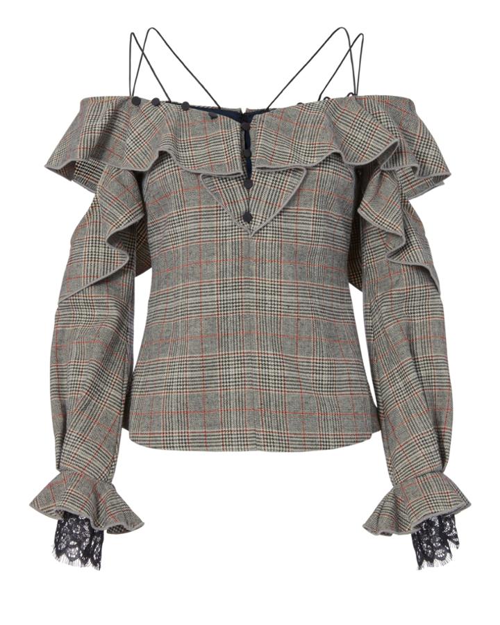 Self-portrait Wool Check Off Shoulder Top