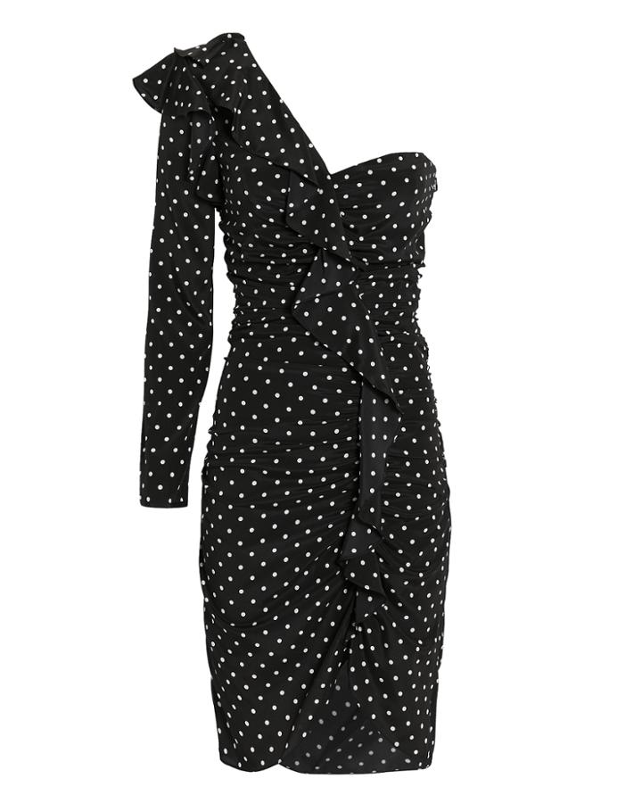 Veronica Beard Leona One Shoulder Black Polka Dot Dress Black Zero