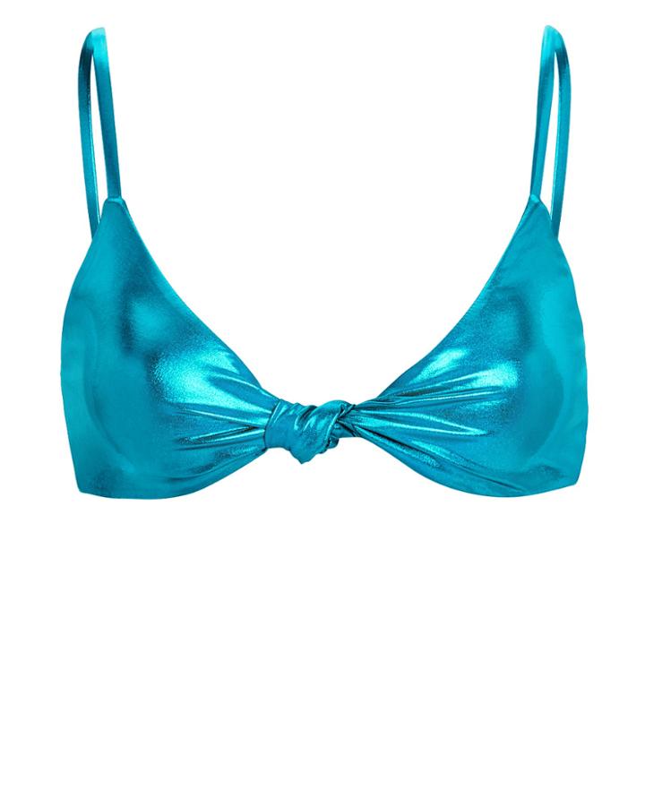 Caroline Constas Carolina Constas Mer Marta Metallic Knot Front Bikini Top Metallic Turquoise L