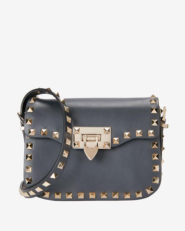 Valentino Rockstud Flip Clasp Small Crossbody: Grey