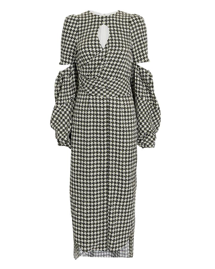 Hellessy Blair Houndstooth Lantern Sleeve Dress Blk/wht 2