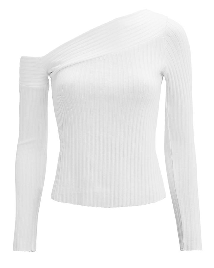 The Range Ribbed Off Shoulder Top White L