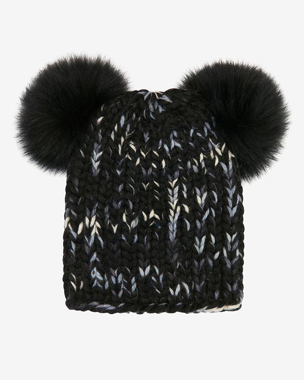 Eugenia Kim Mimi Double Fur Pom Knit Hat: Black