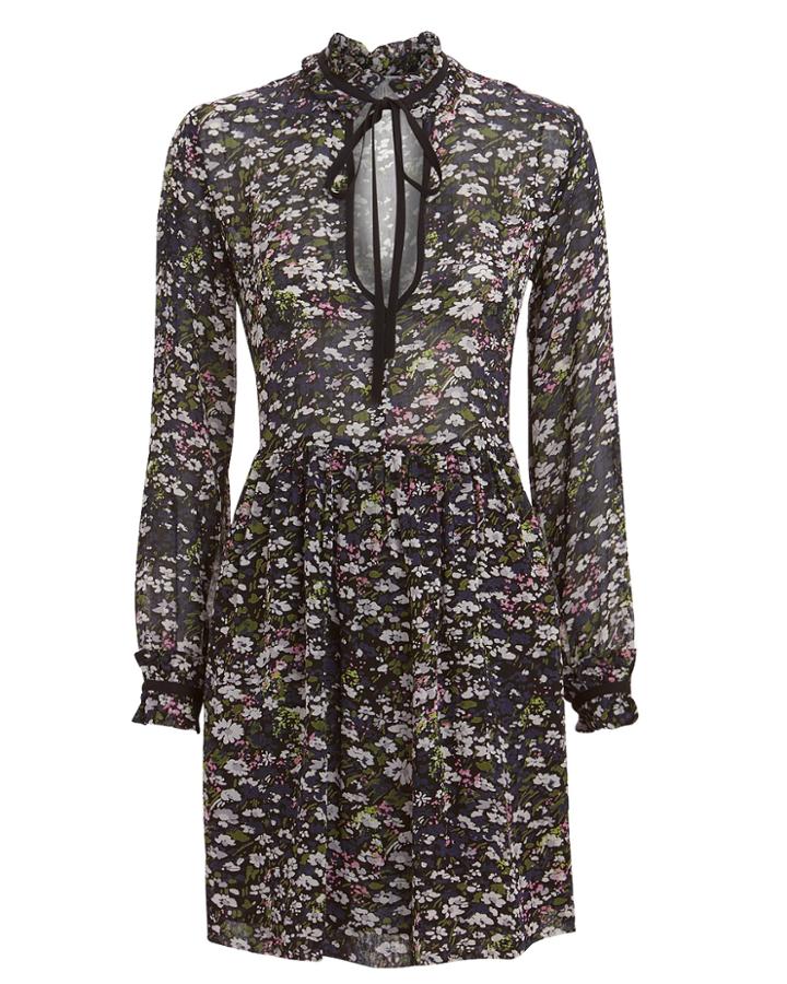 Ganni Floral Crepe Keyhole Mini Dress Black 36