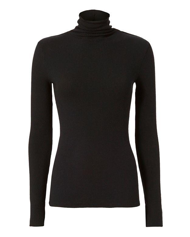 Enza Costa Slit Cuff Ribbed Turtleneck