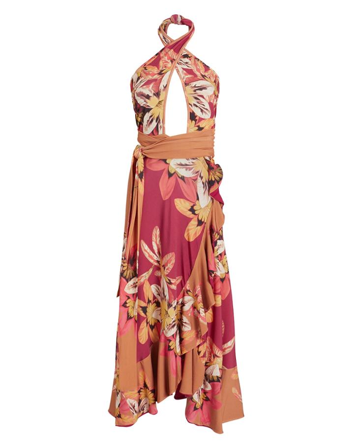 Patbo Carmen Floral Jersey Midi Dress Deep Pink/floral M