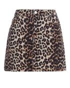 Ganni Leopard Denim Mini Skirt Brown/leopard 40