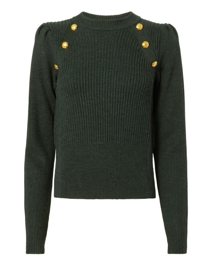 Veronica Beard Button Puff Sleeve Sweater