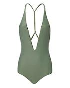 Mikoh Africa Olive Deep V-neck One Piece Swimsuit