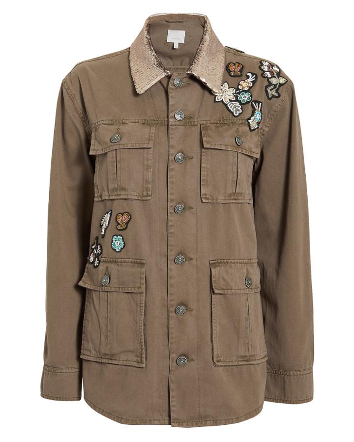 Cinq A Sept Cinq  Sept Canyon Patch Sequin Collar Cargo Jacket Army Green P