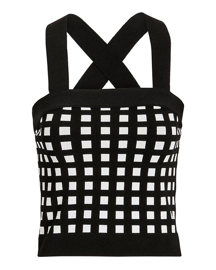 Derek Lam 10 Crosby Mixed Check Knit Crop Top Blk/wht P