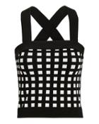 Derek Lam 10 Crosby Mixed Check Knit Crop Top Blk/wht P