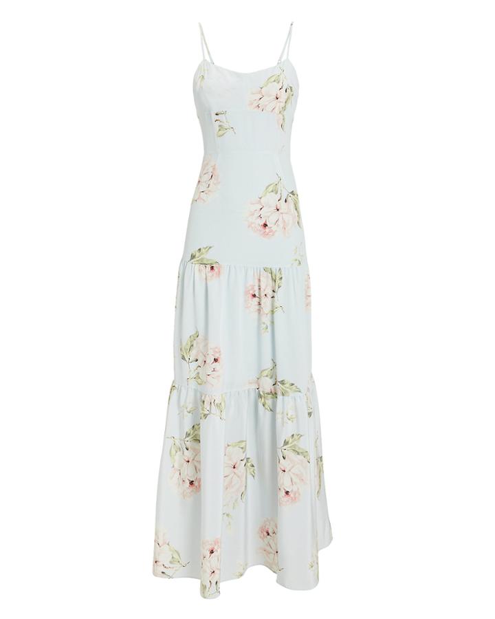 Exclusive For Intermix Intermix Genevieve Silk Maxi Dress Blue/floral 2