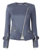 Veronica Beard Sienna Chambray Moto Jacket Navy Zero