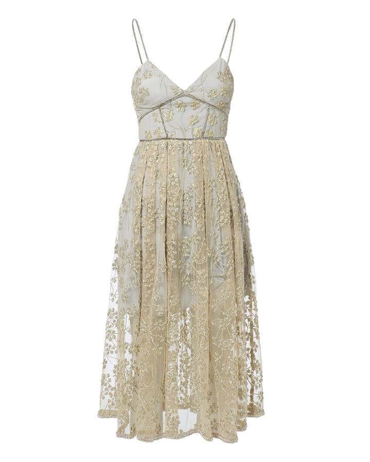 Self-portrait Floral Embroidery Mesh Dress Multi 8