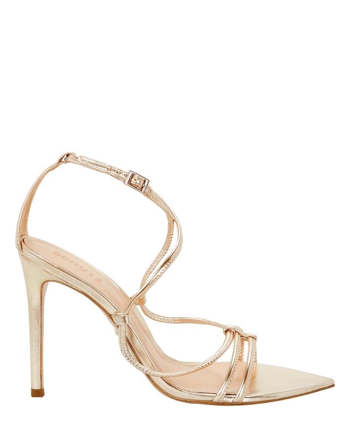 Schutz Evellyn Strappy Gold Leather Sandals Gold 7.5